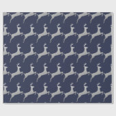 Papier Cadeau Motif de Noël de rennes d'argent de bleu marine (Plat)