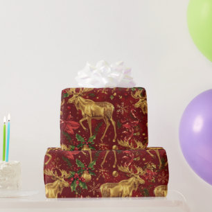 Papier Cadeau motif de noël de rennes d'or élégant