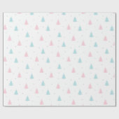 Papier Cadeau Motif de Noël de sapins bleus et roses (Plat)