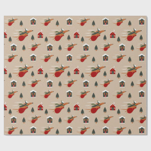 Papier Cadeau Motif de Noël de teckel volant