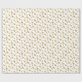 Papier Cadeau Motif de Noël d'épicéas. Doré sur blanc (Plat)