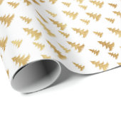 Papier Cadeau Motif de Noël d'épicéas. Doré sur blanc (Coin rond)