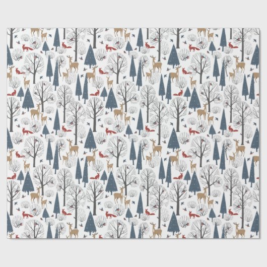 Papier Cadeau Motif De Noël Des Animaux En Forêt D'Hiver (Plat)
