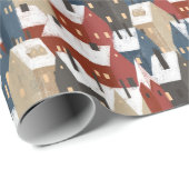 Papier Cadeau Motif De Noël Des Bâtiments De Ville En Hiver (Coin rond)