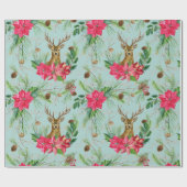 Papier Cadeau Motif de Noël des cerfs d'aquarelle (Plat)