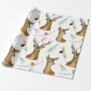 Papier Cadeau Motif de Noël des cerfs d'aquarelle