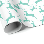 Papier Cadeau Motif de Noël des cerfs de saut bleu (Coin rond)