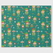 Papier Cadeau Motif de Noël des Elfes du Pôle Nord (Plat)