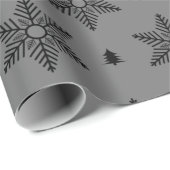 Papier Cadeau Motif de Noël des flocons de neige gris gris (Coin rond)