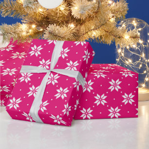 Papier Cadeau Motif de Noël d'hiver rose chaud