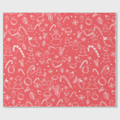 Papier Cadeau Motif de Noël Doodle Rouge - Fêtes de fin d'année (Plat)