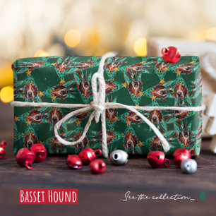 Papier Cadeau Motif de Noël drôle de Basset Hound