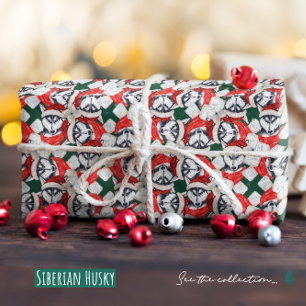 Papier Cadeau Motif de Noël drôle de Husky sibérien