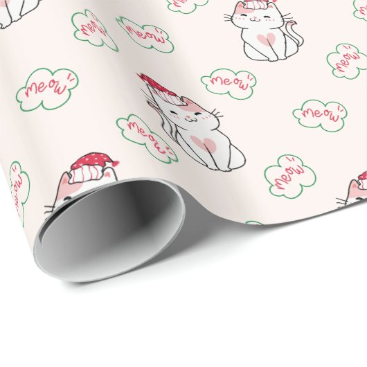 Papier Cadeau Motif de Noël du chat (Coin rond)