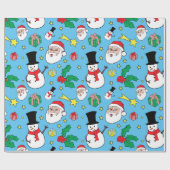 Papier Cadeau Motif de Noël du Père Noël Snowman Bleu (Plat)