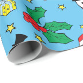 Papier Cadeau Motif de Noël du Père Noël Snowman Bleu (Coin rond)
