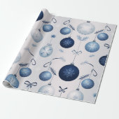 Papier Cadeau Motif De Noël Elegance Bleu Et Blanc (Déroulé)