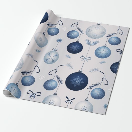 Papier Cadeau Motif De Noël Elegance Bleu Et Blanc (Déroulé)