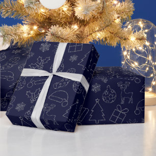 Papier Cadeau Motif de Noël Elegant Bleu et Parties scintillant 