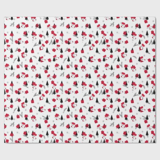 Papier Cadeau Motif de Noël élégant rouge, noir, blanc (Plat)