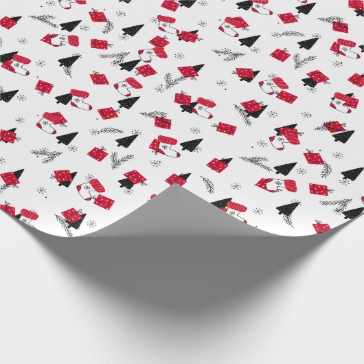 Papier Cadeau Motif de Noël élégant rouge, noir, blanc (Coin)