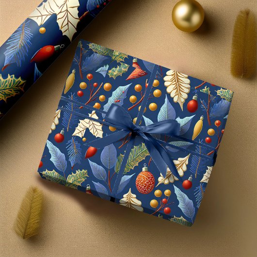 Papier Cadeau Motif de Noël en or bleu #18 ID1009