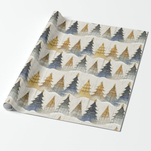 Papier Cadeau Motif de Noël en or bleu #9 ID1009 (Déroulé)