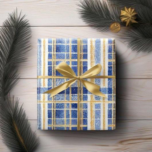 Papier Cadeau Motif de Noël en or bleu n° 2 ID1009