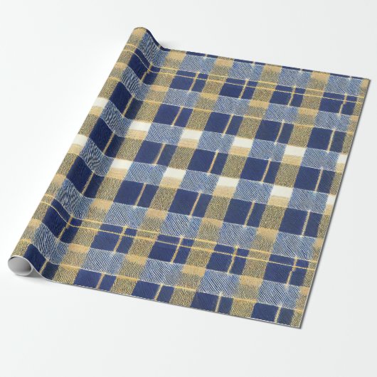 Papier Cadeau Motif de Noël en or bleu n° 7 ID1009 (Déroulé)