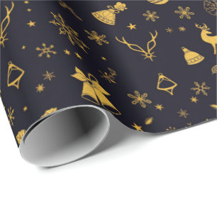 Papier Cadeau Motif de Noël en or élégant