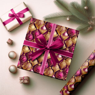 Papier Cadeau Motif de Noël en or Magenta #12 ID1009