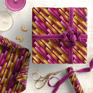 Papier Cadeau Motif de Noël en or magenta #28 ID1009