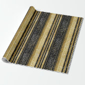 Papier Cadeau Motif de Noël en or noir #28 ID1009 (Déroulé)