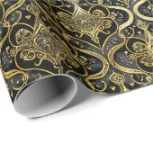 Papier Cadeau Motif de Noël en or noir #30 ID1009 (Coin rond)