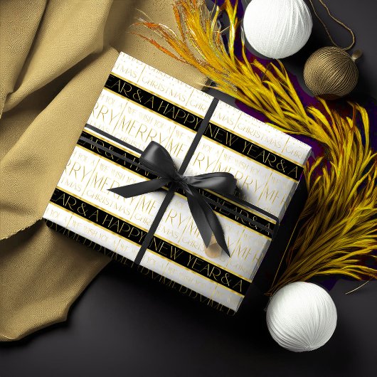 Papier Cadeau Motif de Noël en or noir #35 ID1009