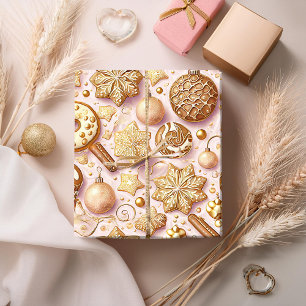 Papier Cadeau Motif de Noël en or rose #12 ID1009 Emballage