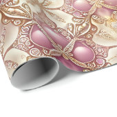 Papier Cadeau Motif de Noël en or rose #4 ID1009 (Coin rond)