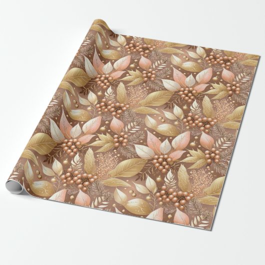 Papier Cadeau Motif de Noël en or rose #8 ID1009 (Déroulé)