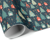 Papier Cadeau Motif de Noël festif (Coin rond)