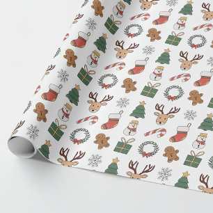 Papier Cadeau Motif de Noël festif Cerf mignon Pain d'épice