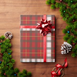 Papier Cadeau Motif de Noël Festive Rouge Blanc Plaid Check