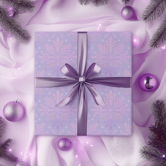 Papier Cadeau Motif de Noël Flocon de Neige Lilas Élégant