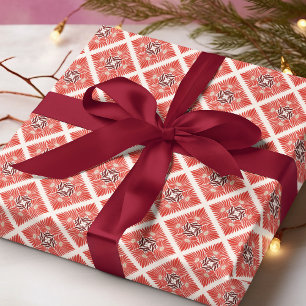 Papier Cadeau Motif de Noël floral rouge moderne et audacieux