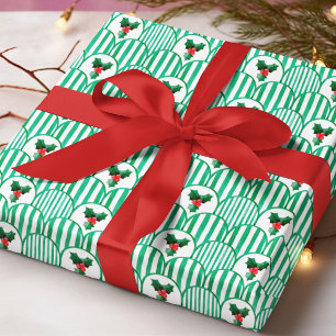 Papier Cadeau Motif de Noël géométrique au houx aquarelle rétro
