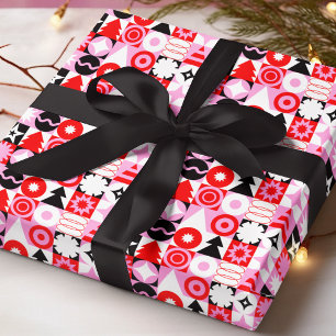 Papier Cadeau Motif de Noël géométrique rose rouge moderne