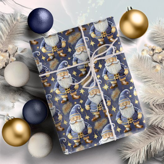 Papier Cadeau Motif de Noël Gold bleu#11 ID1009