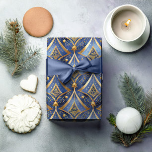 Papier Cadeau Motif de Noël Gold bleu#15 ID1009