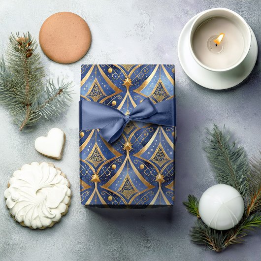 Papier Cadeau Motif de Noël Gold bleu#15 ID1009