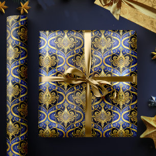 Papier Cadeau Motif de Noël Gold bleu#30 ID1009