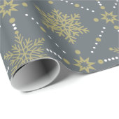 Papier Cadeau Motif de Noël Gris et Gold Snowflakes (Coin rond)